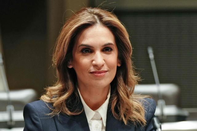 (FILES) French journalist Sonia Mabrouk poses ahead of a hearing before the parliamentary inquiry commission into the procedures of granting authorizations of national televisions services at the National Assembly in Paris, on February 29, 2024. After the CNews channel, journalist Sonia Mabrouk resigned from the radio station Europe 1 on February 13, 2026 and left the media in the fold of Vincent Bolloré, following the controversy surrounding host Jean-Marc Morandini, she told AFP. (Photo by Dimitar DILKOFF / AFP)