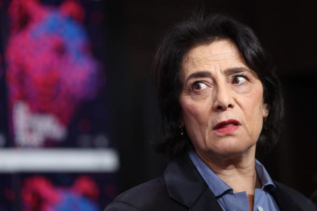 Israeli actress and film director Hiam Abbass attends a press conference for the film "A voix basse" (In a Whisper) presented in competition at the 76th Berlinale, Europe's first major film festival of the year, in Berlin on February 13, 2026. (Photo by Ronny HARTMANN / AFP)