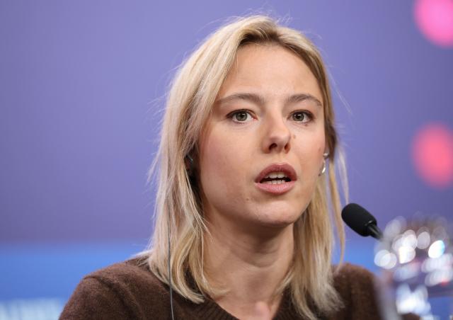 French actress Marion Barbeau attends a press conference for the film "A voix basse" (In a Whisper) presented in competition at the 76th Berlinale, Europe's first major film festival of the year, in Berlin on February 13, 2026. (Photo by Ronny HARTMANN / AFP)