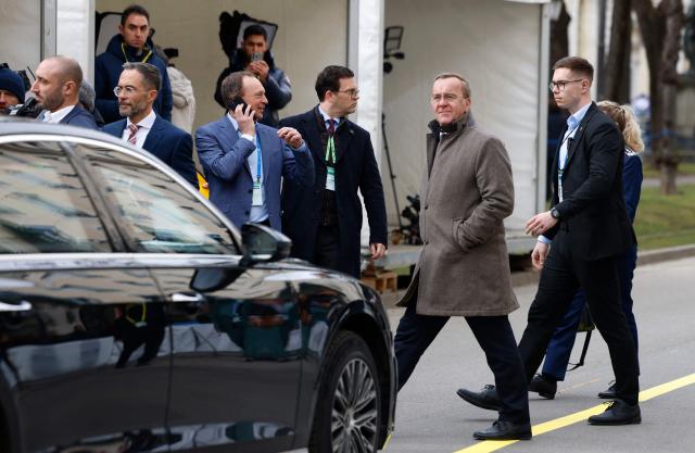 German Defence Minister Boris Pistorius (2nd R) arrives to attend the 62nd Munich Security Conference (MSC) on February 13, 2026 in Munich, southern Germany. Heads of state and government as well as foreign and defence ministers from all over the world are expected to attend the security policy talks from February 13 to 15, 2026. (Photo by Michaela STACHE / AFP)