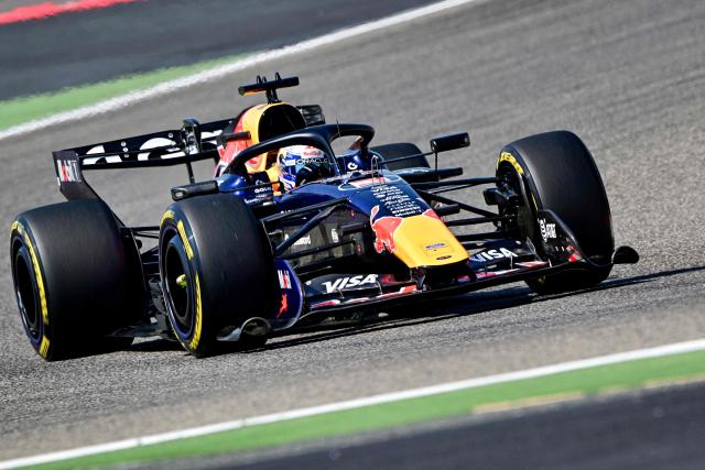 Red Bull Racing's Dutch driver Max Verstappen drives on the third day of the Formula One pre-season testing at the Bahrain International Circuit in Sakhir on February 13, 2026. (Photo by Giuseppe CACACE / AFP)