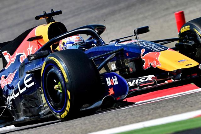 Red Bull Racing's Dutch driver Max Verstappen drives on the third day of the Formula One pre-season testing at the Bahrain International Circuit in Sakhir on February 13, 2026. (Photo by Giuseppe CACACE / AFP)