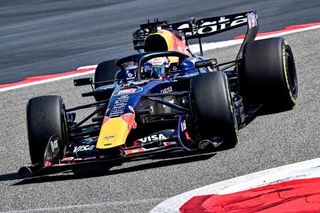 Red Bull Racing's Dutch driver Max Verstappen drives on the third day of the Formula One pre-season testing at the Bahrain International Circuit in Sakhir on February 13, 2026. (Photo by Giuseppe CACACE / AFP)