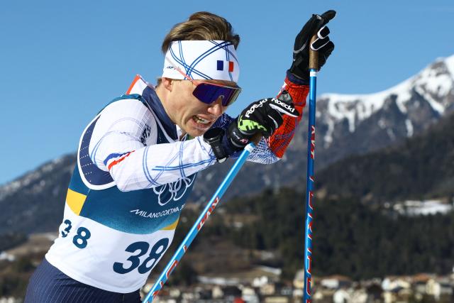 France's Victor Lovera competes during the men's 10km cross-country interval start free event of the Milano Cortina 2026 Winter Olympic Games at Tesero Cross-Country Skiing Stadium in Lago di Tesero (Val di Fiemme) on February 13, 2026. (Photo by Anne-Christine POUJOULAT / AFP)