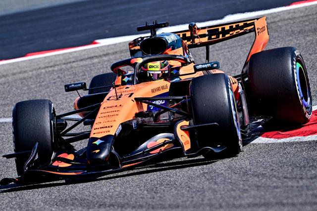 McLaren's Australian driver Oscar Piastri drives on the third day of the Formula One pre-season testing at the Bahrain International Circuit in Sakhir on February 13, 2026. (Photo by Giuseppe CACACE / AFP)