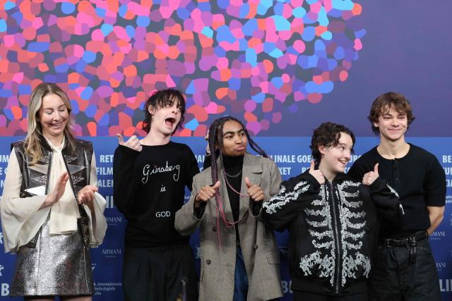 (From 2ndL) British actor Earl Cave, British actress Jasmine Elcock, British non-binary actor Bella Ramsey and British actor Conrad Khan attend a press conference for the film 'Sunny Dancer' presented in generation at the 76th Berlinale, Europe's first major film festival of the year, in Berlin on February 13, 2026. (Photo by Ronny HARTMANN / AFP)