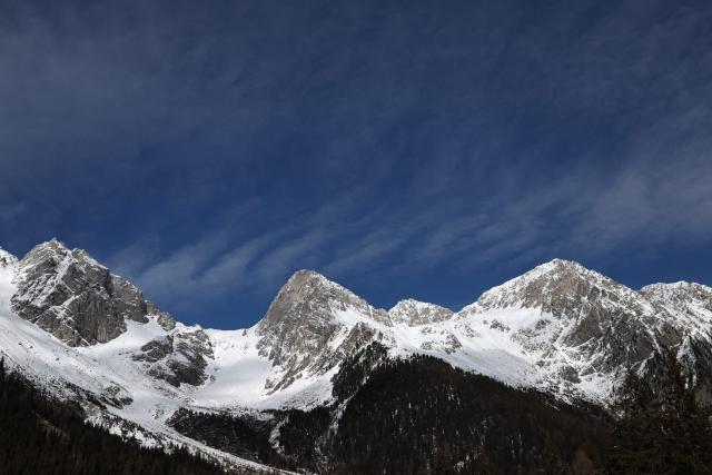 The surrounding peaks are seen ahead of the men's biathlon 10km sprint event during the Milano Cortina 2026 Winter Olympic Games at the Anterselva Biathlon Arena (Sudtirol Arena) in Anterselva (Val Pusteria) on February 13, 2026. (Photo by Franck FIFE / AFP)
