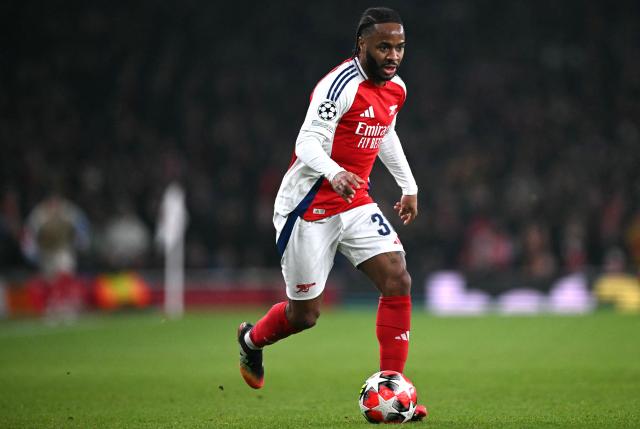 (FILES) Arsenal's English striker #30 Raheem Sterling runs with the ball during the UEFA Champions League football match between Arsenal and Dinamo Zagreb at the Emirates Stadium in north London on January 22, 2025. Former Liverpool and Manchester City forward Raheem Sterling has joined Feyenoord until the end of the season, the Dutch top-flight side said on February 12, 2026, The 31-year-old with 82 England caps, was released by Chelsea in January and was a free agent. (Photo by JUSTIN TALLIS / AFP)