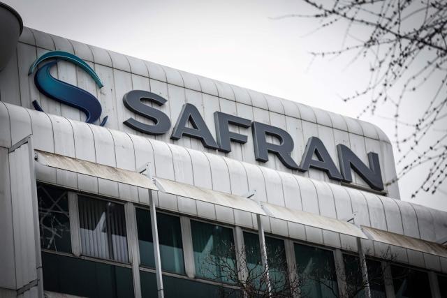 This photograph shows the logo of the French aerospace supplier Safran at Safran headquarters in Paris on February 13, 2026. Safran announced on February 13, 2026 +3% adjusted net profit in 2025, which raises its forecasts through 2028. (Photo by STEPHANE DE SAKUTIN / AFP)