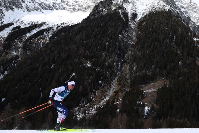 France's Quentin Fillon Maillet competes in the men's biathlon 10km sprint event during the Milano Cortina 2026 Winter Olympic Games at the Anterselva Biathlon Arena (Sudtirol Arena) in Anterselva (Val Pusteria) on February 13, 2026. (Photo by Franck FIFE / AFP)