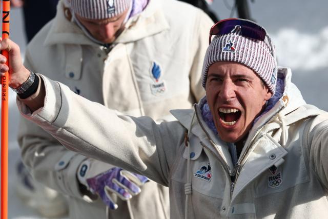 France's Quentin Fillon Maillet reacts after competing in the men's biathlon 10km sprint event during the Milano Cortina 2026 Winter Olympic Games at the Anterselva Biathlon Arena (Sudtirol Arena) in Anterselva (Val Pusteria) on February 13, 2026. (Photo by FRANCK FIFE / AFP)