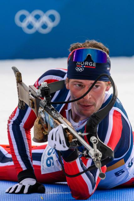 Norway's Sturla Holm Laegreid competes in the men's biathlon 10km sprint event during the Milano Cortina 2026 Winter Olympic Games at the Anterselva Biathlon Arena (Sudtirol Arena) in Anterselva (Val Pusteria) on February 13, 2026. (Photo by FRANCOIS-XAVIER MARIT / AFP)