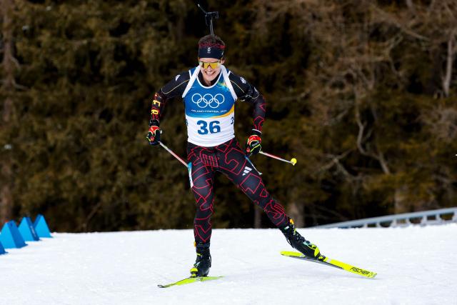 Germany's Philipp Horn competes in the men's biathlon 10km sprint event during the Milano Cortina 2026 Winter Olympic Games at the Anterselva Biathlon Arena (Sudtirol Arena) in Anterselva (Val Pusteria) on February 13, 2026. (Photo by Odd ANDERSEN / AFP)