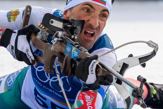 Bulgaria's Vladimir Iliev competes in the men's biathlon 10km sprint event during the Milano Cortina 2026 Winter Olympic Games at the Anterselva Biathlon Arena (Sudtirol Arena) in Anterselva (Val Pusteria) on February 13, 2026. (Photo by FRANCOIS-XAVIER MARIT / AFP)