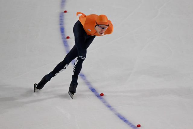 Netherlands' Jorrit Bergsma competes in the speed skating men's 10000m during the Milano Cortina 2026 Winter Olympic Games at Milano Speed Skating Stadium in Milan on February 13, 2026. (Photo by Daniel MUNOZ / AFP)