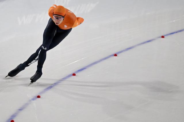 Netherlands' Jorrit Bergsma competes in the speed skating men's 10000m during the Milano Cortina 2026 Winter Olympic Games at Milano Speed Skating Stadium in Milan on February 13, 2026. (Photo by Daniel MUNOZ / AFP)