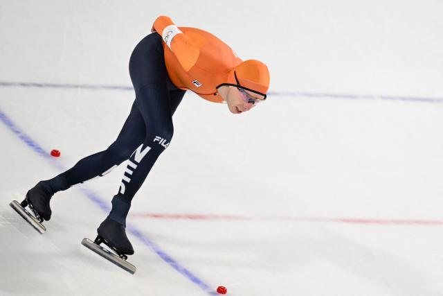 Netherlands' Jorrit Bergsma competes in the speed skating men's 10000m during the Milano Cortina 2026 Winter Olympic Games at Milano Speed Skating Stadium in Milan on February 13, 2026. (Photo by Daniel MUNOZ / AFP)