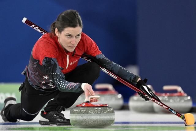 Tara Peterson of team USA competes in the curling women's round robin between USA and Canada during the Milano Cortina 2026 Winter Olympic Games at the Cortina Curling Olympic Stadium in Cortina d’Ampezzo on February 13, 2026. (Photo by Tiziana FABI / AFP)