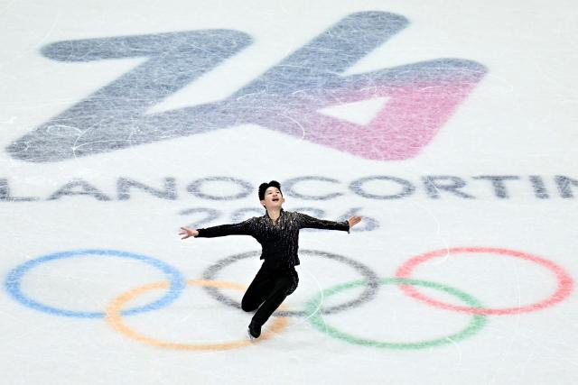 Taiwan's Li Yu-Hsiang competes in the figure skating men's singles free skating final during the Milano Cortina 2026 Winter Olympic Games at Milano Ice Skating Arena in Milan on February 13, 2026. (Photo by Gabriel BOUYS / AFP)