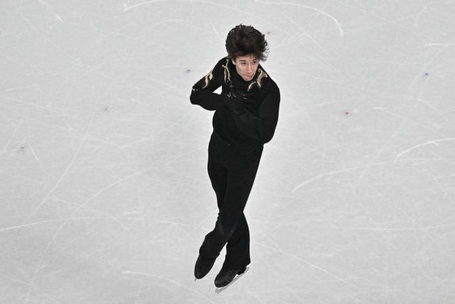 Slovakia's Adam Hagara competes in the figure skating men's singles free skating final during the Milano Cortina 2026 Winter Olympic Games at Milano Ice Skating Arena in Milan on February 13, 2026. (Photo by Antonin THUILLIER / AFP)