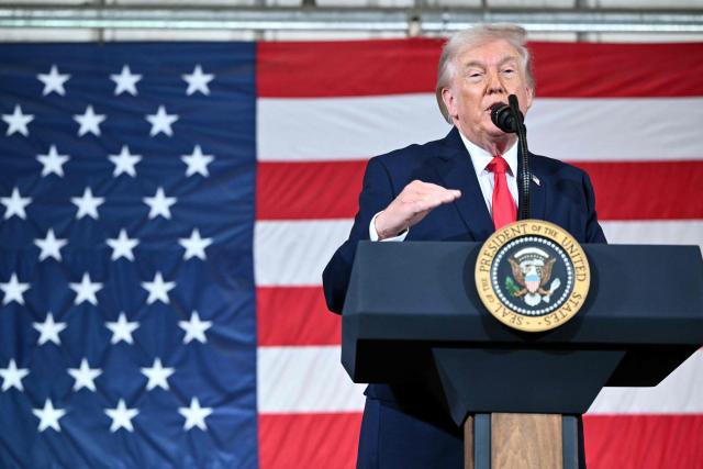 US President Donald Trump speaks to members of the military and their families at Fort Bragg, North Carolina on February 13, 2026. Trump will meet on Friday with the special forces soldiers who captured Venezuelan leader Nicolas Maduro in a deadly raid in Caracas in January. (Photo by Mandel NGAN / AFP)