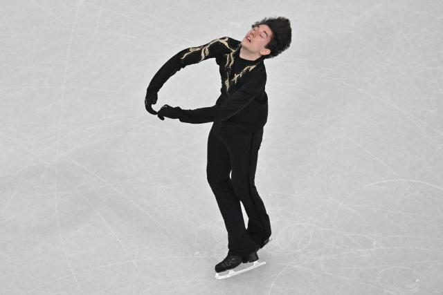 Slovakia's Adam Hagara competes in the figure skating men's singles free skating final during the Milano Cortina 2026 Winter Olympic Games at Milano Ice Skating Arena in Milan on February 13, 2026. (Photo by Antonin THUILLIER / AFP)