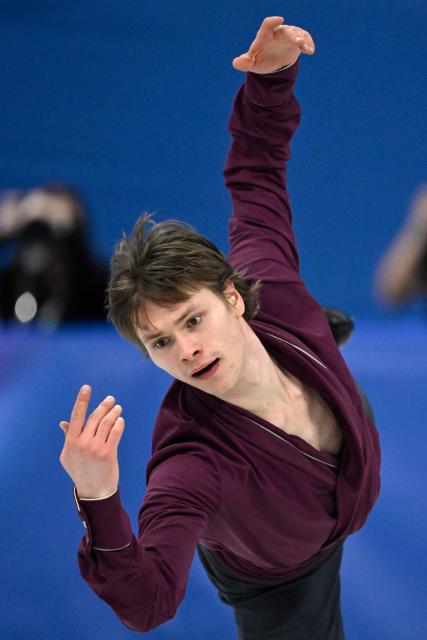 Latvia's Deniss Vasiljevs competes in the figure skating men's singles free skating final during the Milano Cortina 2026 Winter Olympic Games at Milano Ice Skating Arena in Milan on February 13, 2026. (Photo by WANG Zhao / AFP)