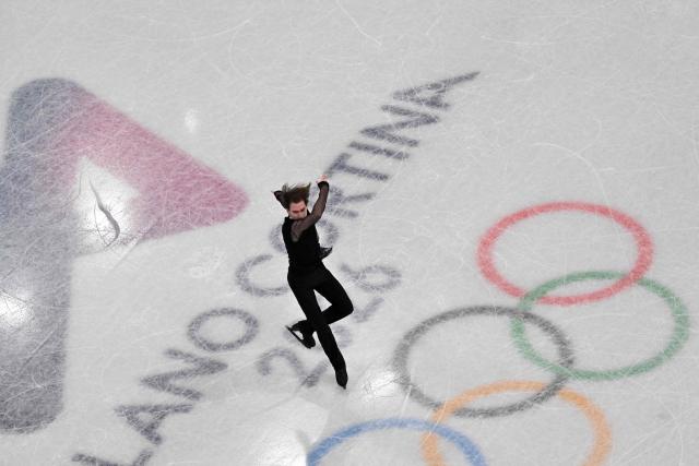 Georgia's Nika Egadze competes in the figure skating men's singles free skating final during the Milano Cortina 2026 Winter Olympic Games at Milano Ice Skating Arena in Milan on February 13, 2026. (Photo by Antonin THUILLIER / AFP)