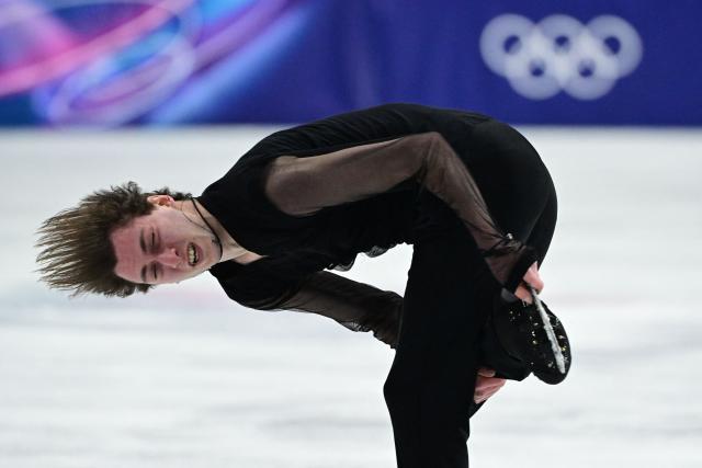 Georgia's Nika Egadze competes in the figure skating men's singles free skating final during the Milano Cortina 2026 Winter Olympic Games at Milano Ice Skating Arena in Milan on February 13, 2026. (Photo by Piero CRUCIATTI / AFP)