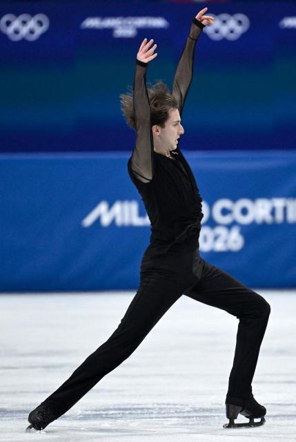 Georgia's Nika Egadze competes in the figure skating men's singles free skating final during the Milano Cortina 2026 Winter Olympic Games at Milano Ice Skating Arena in Milan on February 13, 2026. (Photo by WANG Zhao / AFP)