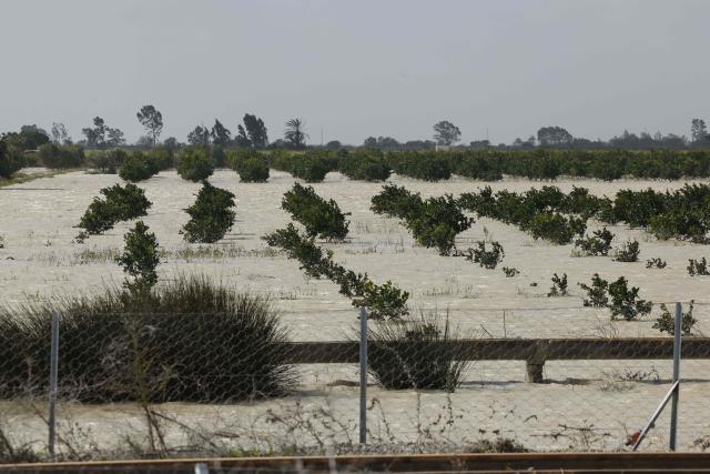 A field submerged in floodwater in the Sidi Slimane region, in northwestern Morocco on February 13, 2026. In Morocco, agriculture is a major sector, accounting for 12% of GDP and around a third of jobs. In recent weeks, the North African country has experienced unprecedented rainfall which, according to the government, has caused ‘the flooding of 110,000 hectares’ in the regions of Larache. (Photo by Abdel Majid BZIOUAT / AFP)