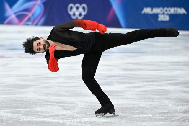 France's Kevin Aymoz competes in the figure skating men's singles free skating final during the Milano Cortina 2026 Winter Olympic Games at Milano Ice Skating Arena in Milan on February 13, 2026. (Photo by WANG Zhao / AFP)