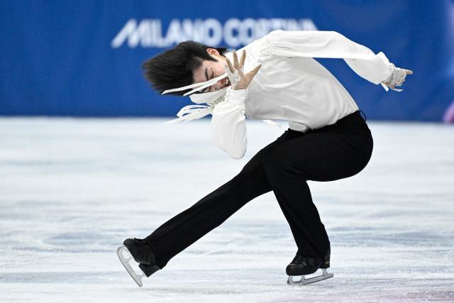 TOPSHOT - South Korea's Cha Junhwan competes in the figure skating men's singles free skating final during the Milano Cortina 2026 Winter Olympic Games at Milano Ice Skating Arena in Milan on February 13, 2026. (Photo by WANG Zhao / AFP)