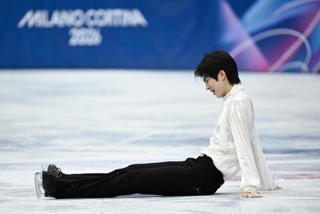 South Korea's Cha Junhwan competes in the figure skating men's singles free skating final during the Milano Cortina 2026 Winter Olympic Games at Milano Ice Skating Arena in Milan on February 13, 2026. (Photo by WANG Zhao / AFP)