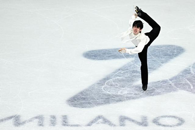 South Korea's Junhwan Cha competes in the figure skating men's singles free skating final during the Milano Cortina 2026 Winter Olympic Games at Milano Ice Skating Arena in Milan on February 13, 2026. (Photo by Gabriel BOUYS / AFP)