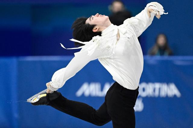 South Korea's Cha Junhwan competes in the figure skating men's singles free skating final during the Milano Cortina 2026 Winter Olympic Games at Milano Ice Skating Arena in Milan on February 13, 2026. (Photo by WANG Zhao / AFP)