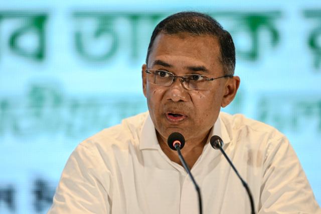 Bangladesh Nationalist Party (BNP) chairman Tarique Rahman addresses a press conference in Dhaka on February 14, 2026. Election Commission figures showed Rahman's BNP had won a landslide victory in the elections on February 12, the first since a deadly 2024 uprising ousted the iron-fisted rule of Sheikh Hasina. (Photo by Sajjad HUSSAIN / AFP)