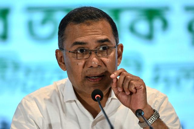 Bangladesh Nationalist Party (BNP) chairman Tarique Rahman addresses a press conference in Dhaka on February 14, 2026. Election Commission figures showed Rahman's BNP had won a landslide victory in the elections on February 12, the first since a deadly 2024 uprising ousted the iron-fisted rule of Sheikh Hasina. (Photo by Sajjad HUSSAIN / AFP)
