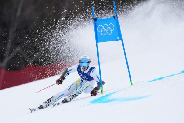 Argentina's Tiziano Gravier competes in the first run of the men's giant slalom alpine skiing event during the Milano Cortina 2026 Winter Olympic Games at the Stelvio Ski Centre in Bormio (Valtellina) on February 14, 2026. (Photo by Dimitar DILKOFF / AFP)