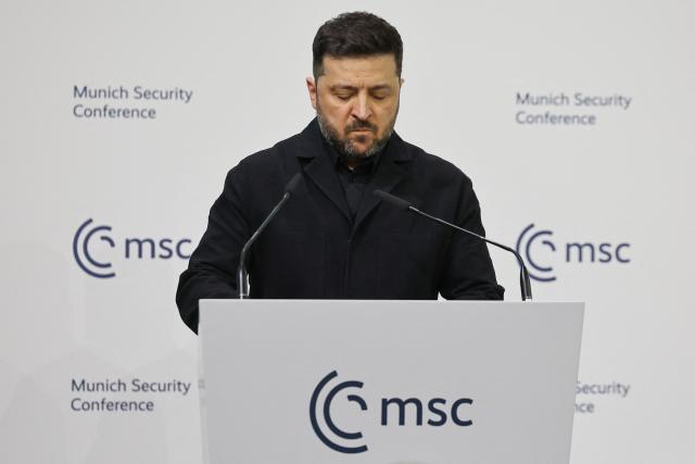 Ukrainian President Volodymyr Zelensky speaks during the 62nd Munich Security Conference (MSC) on February 14, 2026 in Munich, southern Germany. Heads of state and government as well as foreign and defence ministers from all over the world are expected to attend the security policy talks from February 13 to 15, 2026. (Photo by Alexandra BEIER / AFP)