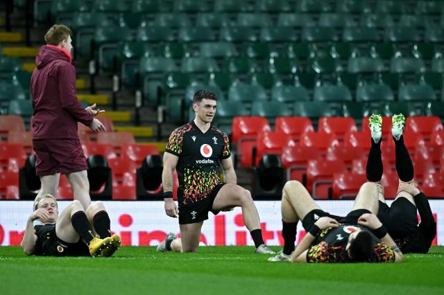 Wales' Reuben Morgan-Williams takes part in a captain's run training session at Principality Stadium in Cardiff on February 14, 2026, on the eve of their Six Nations match against France. (Photo by Paul ELLIS / AFP)