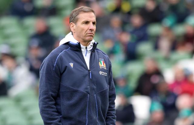 Italy's Argentinian head coach Gonzalo Quesada looks on before during the Six Nations international rugby union match between Ireland and Italy at the Aviva Stadium in Dublin, on February 14, 2026. (Photo by Paul Faith / AFP)