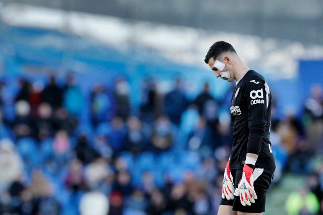 TOPSHOT - Getafe's Spanish goalkeeper #13 David Soria is pictured during the Spanish league football match between Getafe CF and Villarreal CF at Coliseum Alfonso Perez Stadium in Getafe on February 14, 2026. (Photo by Oscar DEL POZO / AFP)
