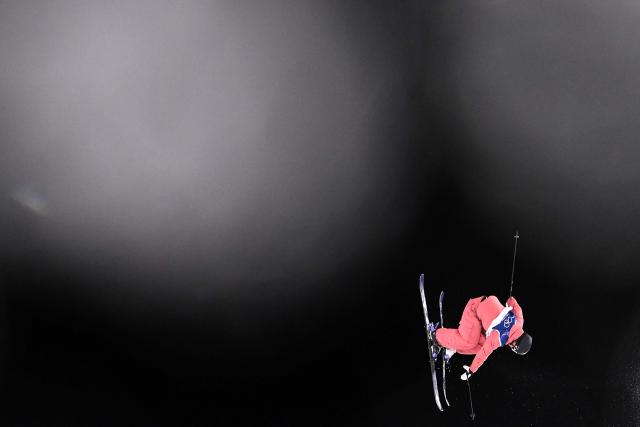 Ukraine's Kateryna Kotsar competes in the freestyle skiing women's freeski big air qualification run 1 during the Milano Cortina 2026 Winter Olympic Games at Livigno Snow Park - Big Air, in Livigno (Valtellina), on February 14, 2026. (Photo by Kirill KUDRYAVTSEV / AFP)