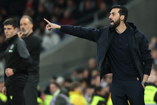 Real Madrid's Spanish coach Alvaro Arbeloa gestures during the Spanish league football match between Real Madrid CF and Real Sociedad at Santiago Bernabeu Stadium in Madrid on February 14, 2026. (Photo by Pierre-Philippe MARCOU / AFP)