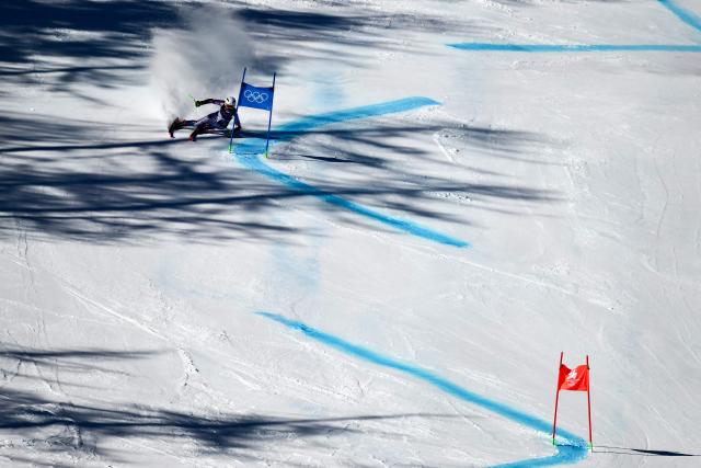 Thea Louise Stjernesund Norway's competes in the first run of the women's giant slalom event during the Milano Cortina 2026 Winter Olympic Games at the Tofane Alpine Skiing Centre in Cortina d’Ampezzo on February 15, 2026. (Photo by Marco BERTORELLO / AFP)