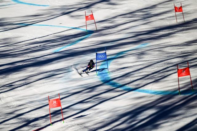 Sara Hector Sweden's competes in the first run of the women's giant slalom event during the Milano Cortina 2026 Winter Olympic Games at the Tofane Alpine Skiing Centre in Cortina d’Ampezzo on February 15, 2026. (Photo by Marco BERTORELLO / AFP)