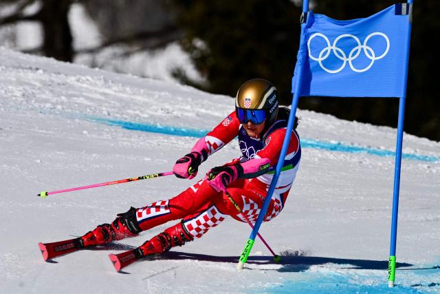 Zrinka Ljutic Croatia's competes in the first run of the women's giant slalom event during the Milano Cortina 2026 Winter Olympic Games at the Tofane Alpine Skiing Centre in Cortina d’Ampezzo on February 15, 2026. (Photo by Stefano RELLANDINI / AFP)