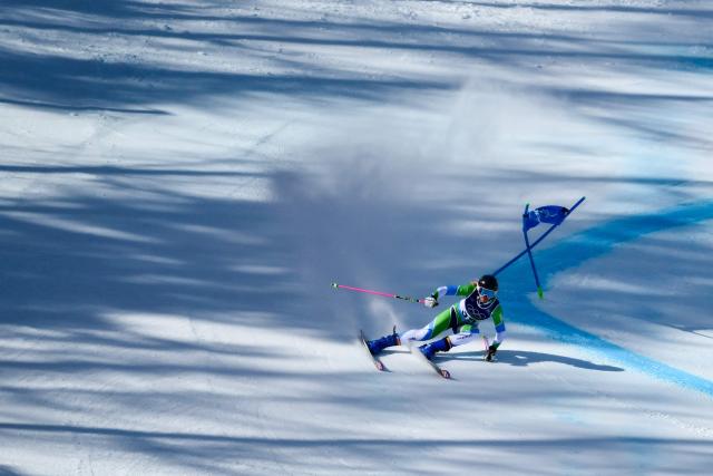 Slovenia's Ana Bucik Jogan competes in the first run of the women's giant slalom event during the Milano Cortina 2026 Winter Olympic Games at the Tofane Alpine Skiing Centre in Cortina d’Ampezzo on February 15, 2026. (Photo by Marco BERTORELLO / AFP)