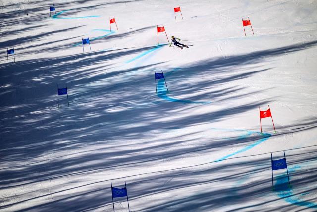 Bulgaria's Anina Zurbriggen competes in the first run of the women's giant slalom event during the Milano Cortina 2026 Winter Olympic Games at the Tofane Alpine Skiing Centre in Cortina d’Ampezzo on February 15, 2026. (Photo by Marco BERTORELLO / AFP)